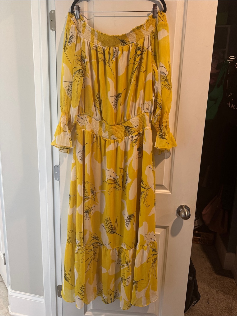 Chico's Yellow and White Floral Off-Shoulder Maxi Dress